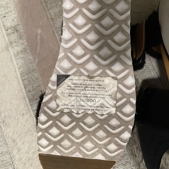 Ugg Black Tread Lite Black Furry Sandals - Picture 3 of 3